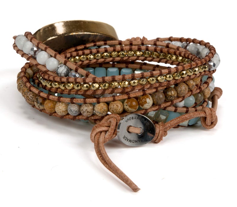 SPUNKYsoul 5 Wrap Bead Bracelet for Women with Agalmatolite, Jasper, Blue Agate, Labradorite and Hematite for Women - Image 3